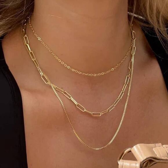 18K Gold Stainless Steel Tarnish Free Layered Necklace - Picture 2 of 4